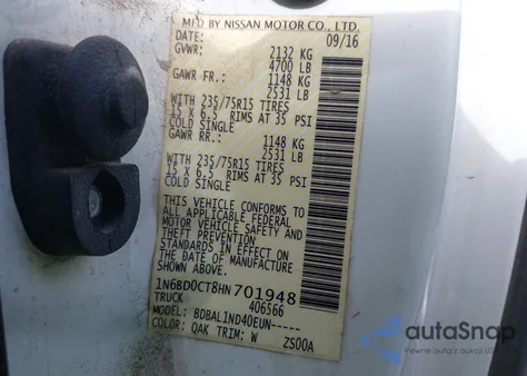 2017 Nissan Frontier Desert Runner/S/Sv-I4 из США, поврежденный, VIN 1N6BD0CT8HN701948